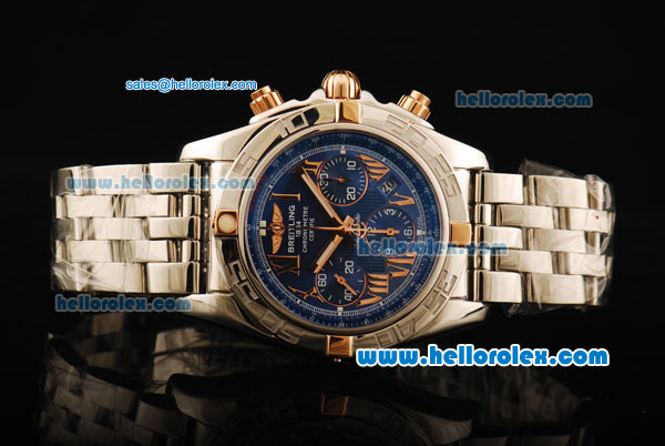 Breitling Chronomat B01 Chronograph Swiss Valjoux 7750 Automatic Movement Full Steel with Blue Dial and Rose Gold Markers - Click Image to Close