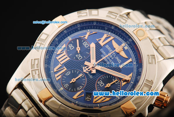 Breitling Chronomat B01 Chronograph Swiss Valjoux 7750 Automatic Movement Full Steel with Blue Dial and Rose Gold Markers - Click Image to Close