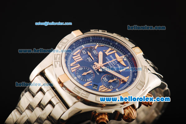 Breitling Chronomat B01 Chronograph Swiss Valjoux 7750 Automatic Movement Full Steel with Blue Dial and Rose Gold Markers - Click Image to Close