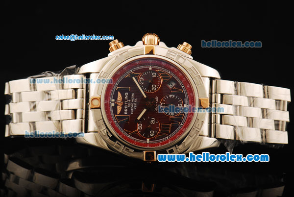 Breitling Chronomat B01 Chronograph Swiss Valjoux 7750 Automatic Movement Full Steel with Red Dial and Rose Gold Markers - Click Image to Close