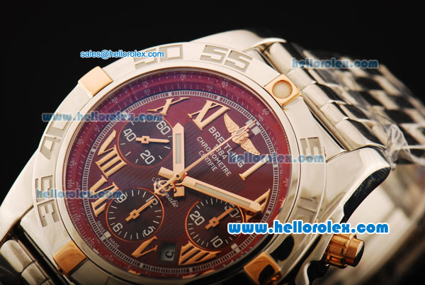Breitling Chronomat B01 Chronograph Swiss Valjoux 7750 Automatic Movement Full Steel with Red Dial and Rose Gold Markers - Click Image to Close