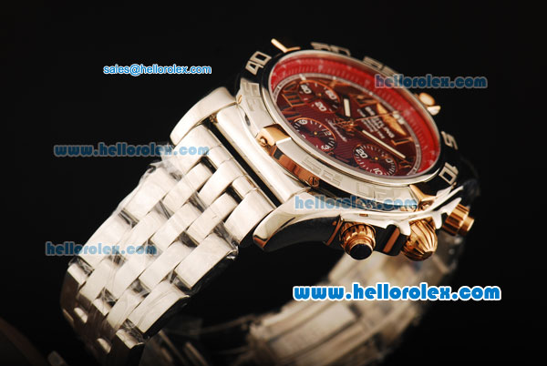 Breitling Chronomat B01 Chronograph Swiss Valjoux 7750 Automatic Movement Full Steel with Red Dial and Rose Gold Markers - Click Image to Close