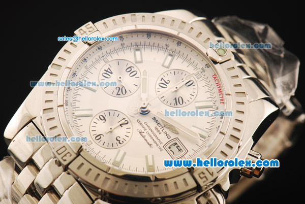 Breitling Chronomat Evolution Chronograph Swiss ETA 7750 Automatic Movement Full Steel with White Dial and Stick Markers - Click Image to Close