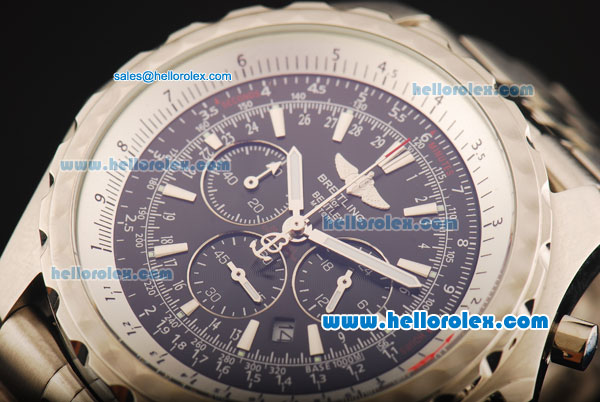 Breitling for Bentley Motors Working Chronograph Quartz Movement with Black Dial and SS Strap - Click Image to Close