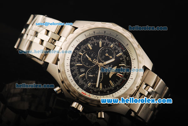 Breitling for Bentley Motors Working Chronograph Quartz Movement with Black Dial and SS Strap - Click Image to Close