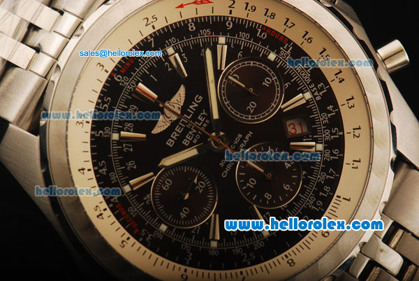 Breitling Bentley Motors Chronograph Swiss Valjoux 7750 Automatic Movement Full Steel with Brown Dial and Stick Markers - Click Image to Close