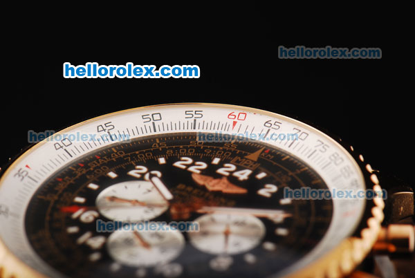 Breitling Navitimer Automatic Movement Black Dial with Rose Gold Case and White Subdials-RG Strap - Click Image to Close