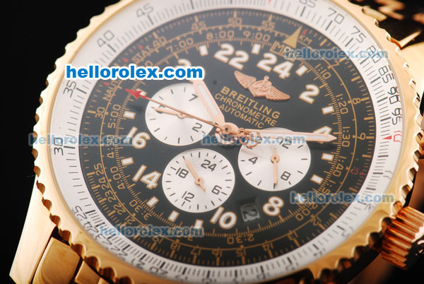 Breitling Navitimer Automatic Movement Black Dial with Rose Gold Case and White Subdials-RG Strap - Click Image to Close