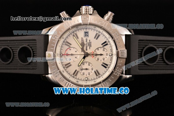 Breitling Avenger Seawolf Miyota Quartz Steel Case with White Dial Black Rubber Strap and Silver Sitck Markers - Click Image to Close