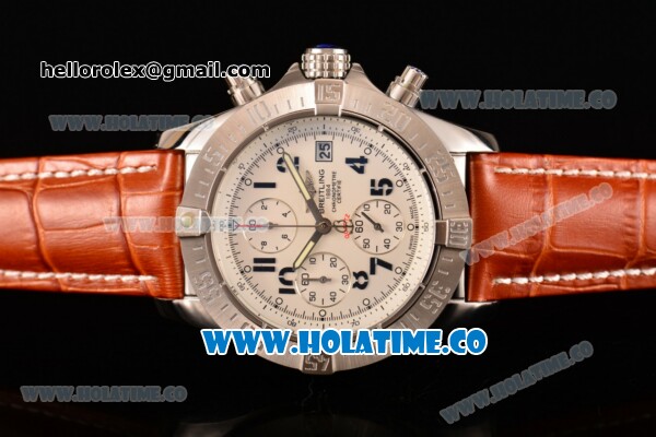 Breitling Avenger Seawolf Miyota Quartz Steel Case with White Dial Brown Leather Strap and Arabic Numeral Markers - Click Image to Close