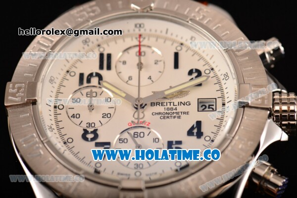 Breitling Avenger Seawolf Miyota Quartz Steel Case with White Dial Brown Leather Strap and Arabic Numeral Markers - Click Image to Close