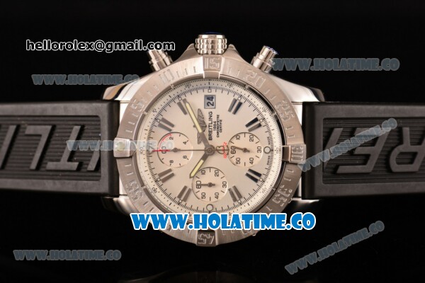 Breitling Avenger Seawolf Miyota Quartz Steel Case with White Dial Black Rubber Strap and Silver Stick Markers - Click Image to Close