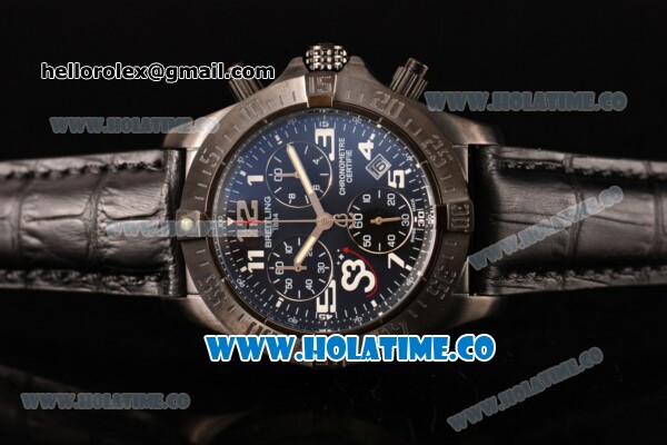 Breitling Avenger Seawolf Miyota Quartz PVD Case with Black Dial and Black Leather Strap - Arabic Numeral Markers - Click Image to Close