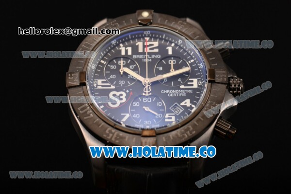 Breitling Avenger Seawolf Miyota Quartz PVD Case with Black Dial and Black Leather Strap - Arabic Numeral Markers - Click Image to Close