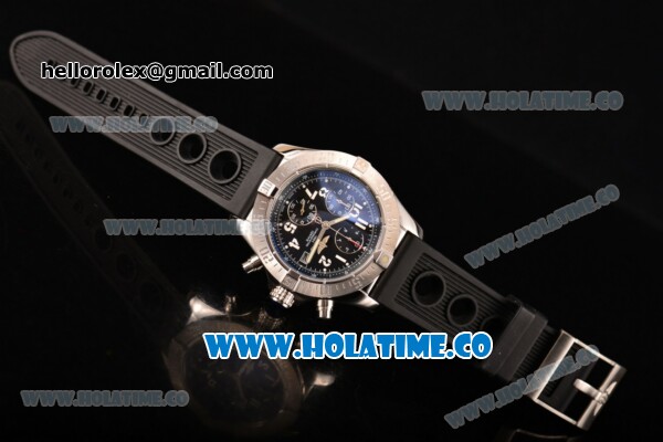 Breitling Avenger Seawolf Miyota Quartz Steel Case with Black Dial and Black Rubber Strap - Arabic Numeral Markers - Click Image to Close