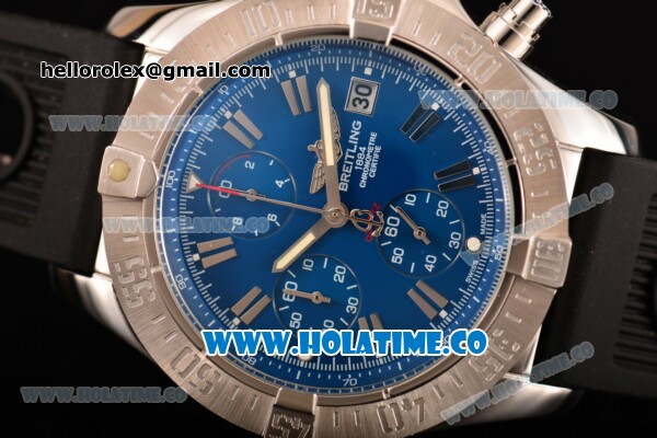 Breitling Avenger Seawolf Miyota Quartz Steel Case with Blue Dial and Black Rubber Strap - Stick Markers - Click Image to Close
