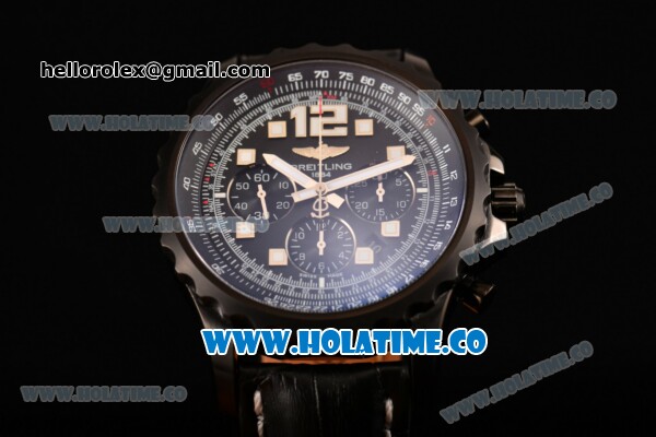 Breitling Chronospace Swiss Valjoux 7750 Automatic PVD Case with White Markers Black Dial and Black Leather Strap - Click Image to Close