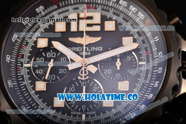 Breitling Chronospace Swiss Valjoux 7750 Automatic PVD Case with White Markers Black Dial and Black Leather Strap - Click Image to Close