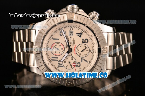 Breitling Super Avenger Ultimate Chrono Swiss Valjoux 7750 Automatic Silver Case with White Dial - Click Image to Close