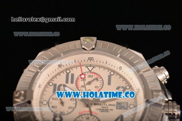 Breitling Super Avenger Ultimate Chrono Swiss Valjoux 7750 Automatic Silver Case with White Dial - Click Image to Close
