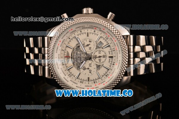 Breitling Bentley B05 Unitime Chrono Miyota OS20 Quartz Steel Case/Strap with White Dial and Silver Stick Markers - Click Image to Close