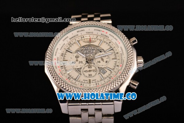 Breitling Bentley B05 Unitime Chrono Miyota OS20 Quartz Steel Case/Strap with White Dial and Silver Stick Markers - Click Image to Close