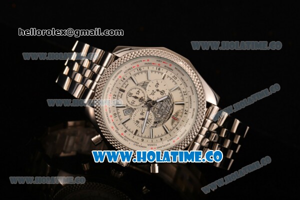 Breitling Bentley B05 Unitime Chrono Miyota OS20 Quartz Steel Case/Strap with White Dial and Silver Stick Markers - Click Image to Close