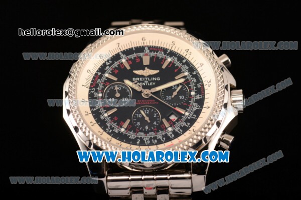 Breitling Bentley Motors Swiss Valjoux 7750 Automatic Steel Case/Bracelet with Black Dial and Silver Stick Markers - Click Image to Close