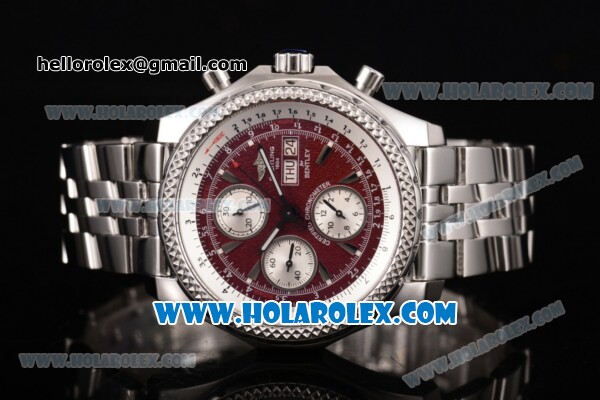 Breitling Bentley Motors Chrono Swiss Valjoux 7750 Automatic Steel Case/Bracelet with Red Dial and Silver Stick Markers (BP) - Click Image to Close