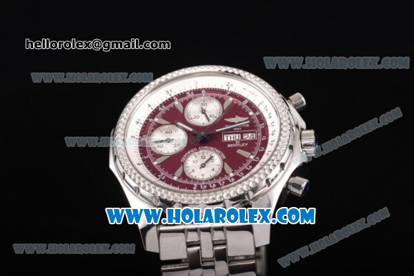 Breitling Bentley Motors Chrono Swiss Valjoux 7750 Automatic Steel Case/Bracelet with Red Dial and Silver Stick Markers (BP) - Click Image to Close