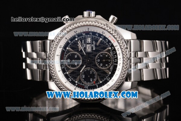 Breitling Bentley Motors Chrono Swiss Valjoux 7750 Automatic Steel Case/Bracelet with Black Dial and Silver Stick Markers (BP) - Click Image to Close