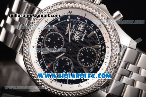 Breitling Bentley Motors Chrono Swiss Valjoux 7750 Automatic Steel Case/Bracelet with Black Dial and Silver Stick Markers (BP) - Click Image to Close