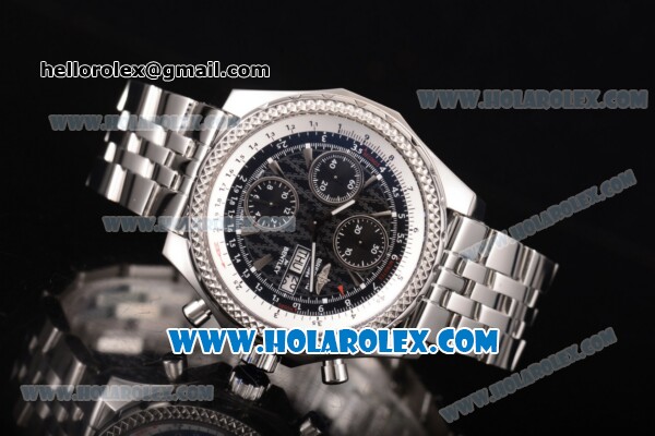 Breitling Bentley Motors Chrono Swiss Valjoux 7750 Automatic Steel Case/Bracelet with Black Dial and Silver Stick Markers (BP) - Click Image to Close