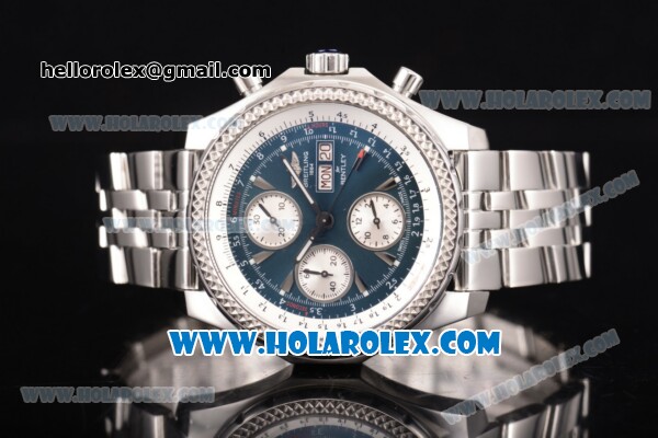 Breitling Bentley Motors Chrono Swiss Valjoux 7750 Automatic Steel Case/Bracelet with Blue Dial and Silver Stick Markers (BP) - Click Image to Close