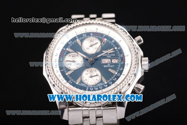 Breitling Bentley Motors Chrono Swiss Valjoux 7750 Automatic Steel Case/Bracelet with Blue Dial and Silver Stick Markers (BP) - Click Image to Close