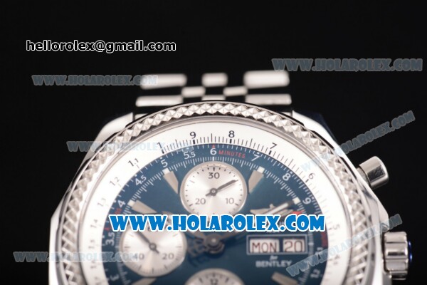 Breitling Bentley Motors Chrono Swiss Valjoux 7750 Automatic Steel Case/Bracelet with Blue Dial and Silver Stick Markers (BP) - Click Image to Close