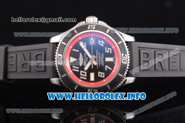 Breitling Superocean 42 Swiss ETA 2824 Automatic Steel Case with Black Dial and Arabic Numeral Markers - Red Inner Bezel - Click Image to Close