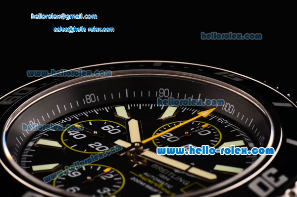 Breitling Superocean Chrono II Swiss Valjoux 7750-SHG Automatic Steel Case PVD Bezel with Steel Strap Black Dial Stick Markers-Yellow Hands 1:1 Original - Click Image to Close