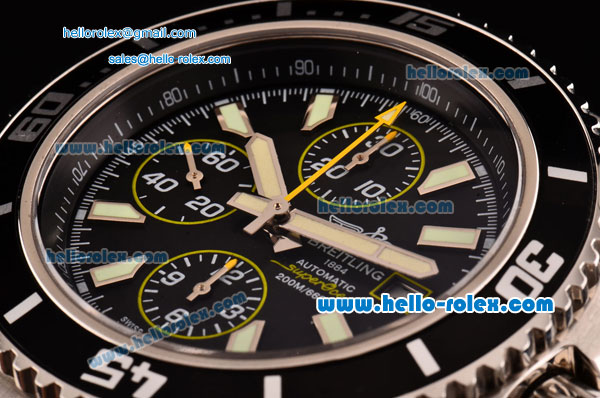Breitling Superocean Chrono II Swiss Valjoux 7750-SHG Automatic Steel Case PVD Bezel with Steel Strap Black Dial Stick Markers-Yellow Hands 1:1 Original - Click Image to Close