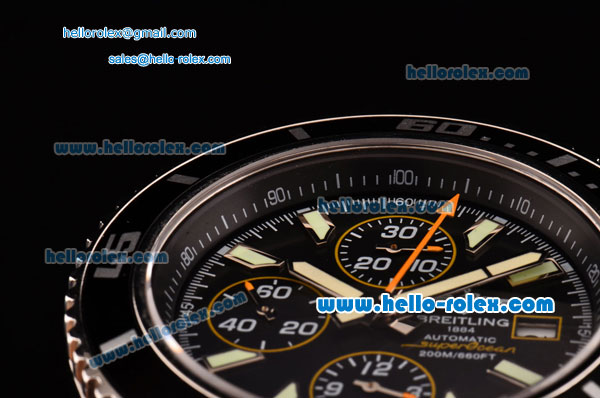 Breitling Superocean Chrono II Swiss Valjoux 7750-SHG Automatic Steel Case PVD Bezel with Steel Strap Black Dial Stick Markers-Orange Hands - Click Image to Close