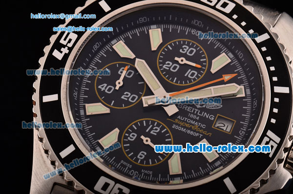 Breitling Superocean Chrono II Swiss Valjoux 7750-SHG Automatic Steel Case PVD Bezel with Steel Strap Black Dial Stick Markers-Orange Hands - Click Image to Close