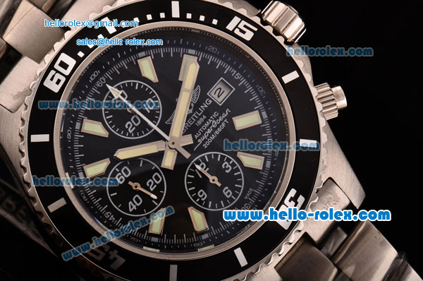 Breitling Superocean Chrono II Swiss Valjoux 7750-SHG Automatic Steel Case PVD Bezel with Steel Strap Black Dial Stick Markers-White Hands - Click Image to Close