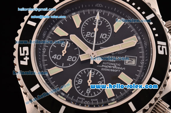 Breitling Superocean Chrono II Swiss Valjoux 7750-SHG Automatic Steel Case PVD Bezel with Steel Strap Black Dial Stick Markers-White Hands - Click Image to Close