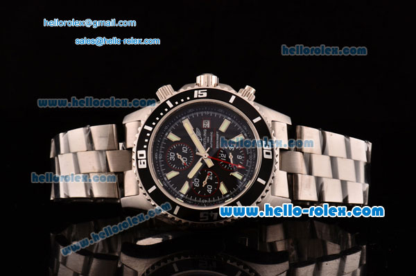 Breitling Superocean Chrono II Swiss Valjoux 7750-SHG Automatic Steel Case PVD Bezel with Steel Strap Black Dial Stick Markers-Red Hands - Click Image to Close