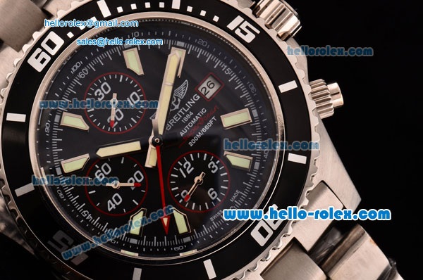Breitling Superocean Chrono II Swiss Valjoux 7750-SHG Automatic Steel Case PVD Bezel with Steel Strap Black Dial Stick Markers-Red Hands - Click Image to Close