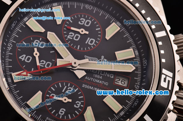 Breitling Superocean Chrono II Swiss Valjoux 7750-SHG Automatic Steel Case PVD Bezel with Steel Strap Black Dial Stick Markers-Red Hands - Click Image to Close