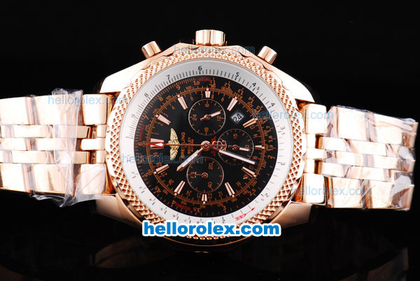 Breitling For Bentley Chronograph Quartz Movement with Black Dial and Rose Gold Honeycomb Bezel-SSband - Click Image to Close