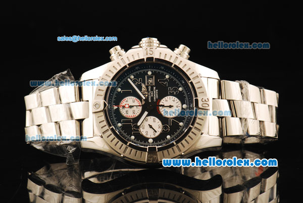 Breitling Super Avenger Chronograph Swiss Valjoux 7750 Automatic Movement Full Steel with Black Dial and White Subdials-1:1 Original - Click Image to Close