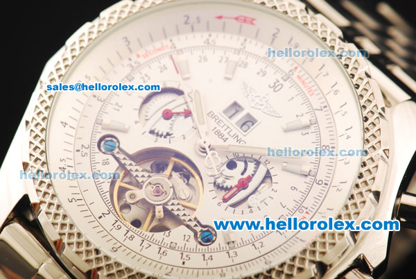 Breitling for Bentley Motors Automatic Tourbillon Skeleton with White Dial and Stainless Steel Strap,Honeycomb Bezel-Bidirectional Slide Rule - Click Image to Close