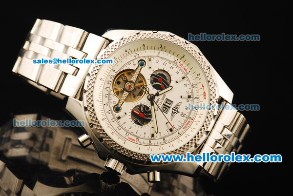 Breitling for Bentley Motors Automatic Tourbillon Skeleton with White Dial and Stainless Steel Strap,Honeycomb Bezel-Bidirectional Slide Rule - Click Image to Close